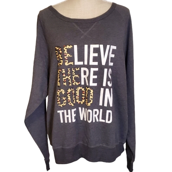 LOL | Women's gray with animal-print and white text graphic sweater. NWT - Picture 2 of 7